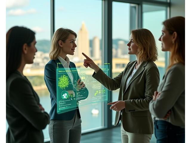 Team of ElysiumFlorique Pulse experts collaborating on a digital health platform with a Pittsburgh skyline in the background